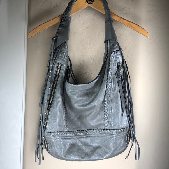 orYANY Handbags - OrYANY Gray Pebble Leather Fringe Detail Handbag